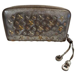 Jimmy Choo Metallic Leather Star Stud Zip Long Wallet